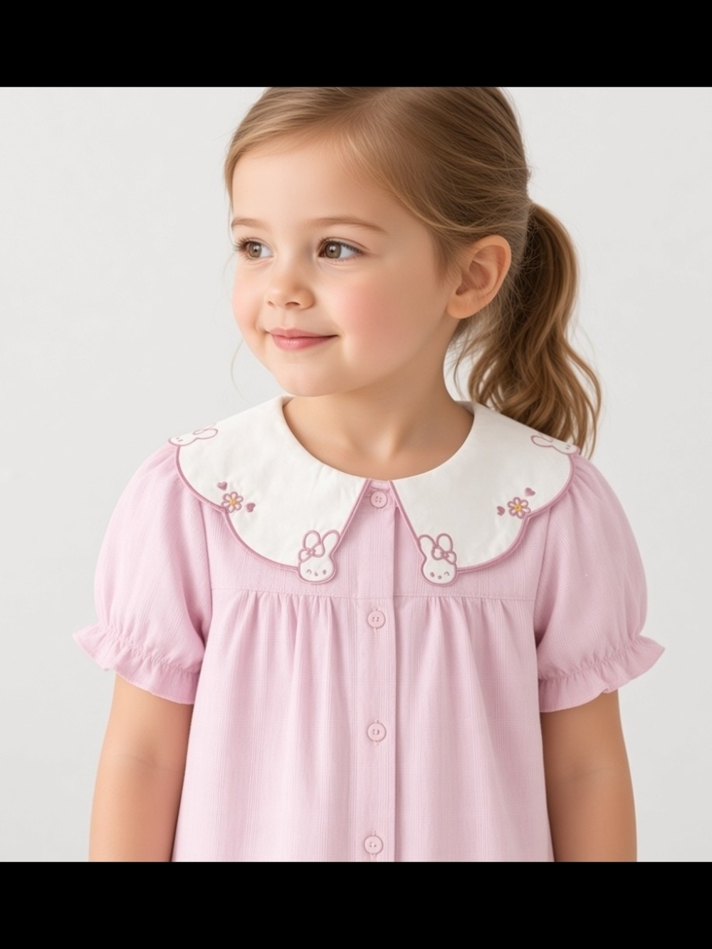 DAVE &BELLA Girls Button Down Shirt Blouse w/Doll Collar Rabbit Embroidery SZ-2T